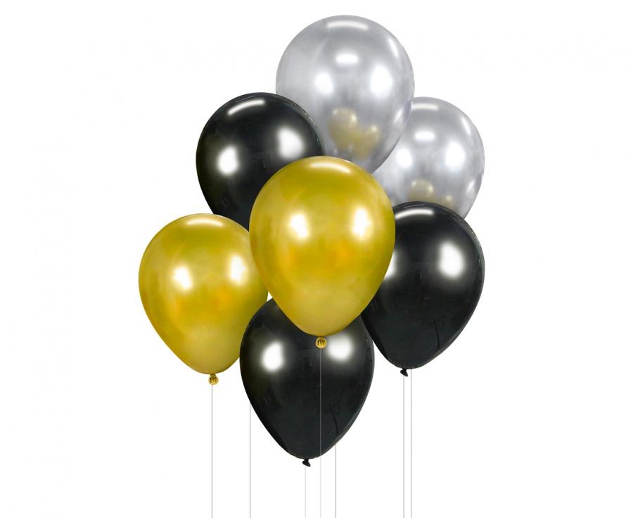 Produktbillede af Ballonbuket- Guld Sølv Sort / 7 Stk på tilbud i brug