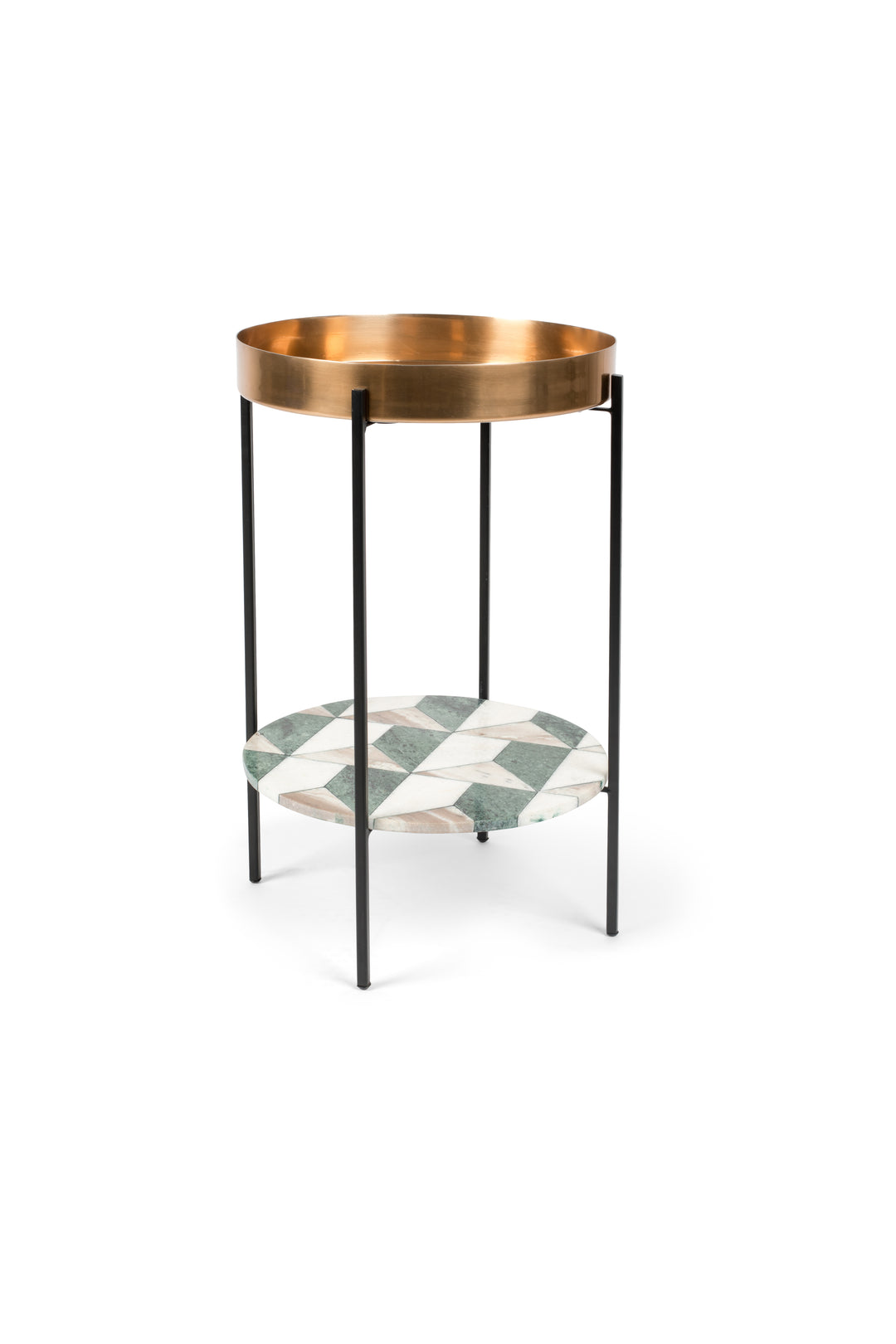 BOLD MONKEY Another Marble sidebord m. 1 hylde rund bronze aluminium marmor og sort jern Ø37