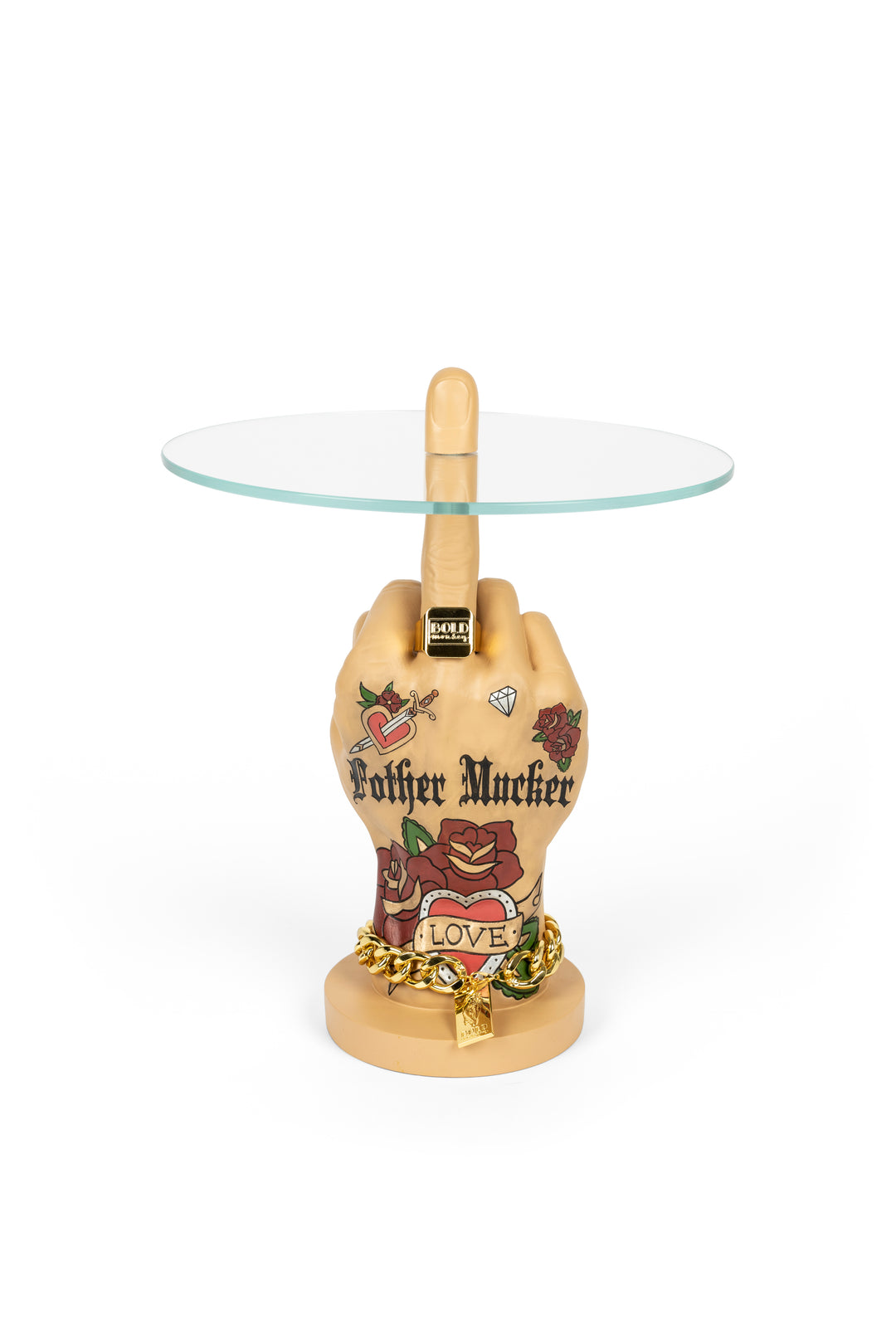 BOLD MONKEY Fother Mucker sidebord rund glas og guld/multifarvet harpiks Ø40