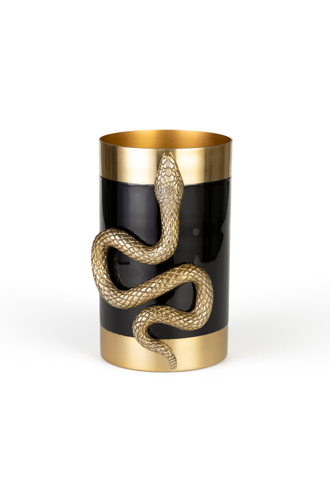 BOLD MONKEY Never Hurt A Snake vase M rund guld aluminium og sort emalje H:26
