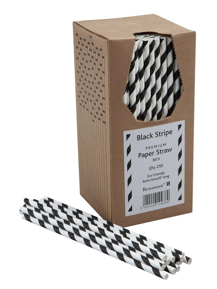 Papirsugerør 20cm 6mm Sort & Hvid Stribet Pk 250 ✔ Kæmpe udvalg i  Beaumont ✔ Billig fragt og hurtig levering 2 - 5 hverdage - Varenummer: BAR-12481 / Ean: &