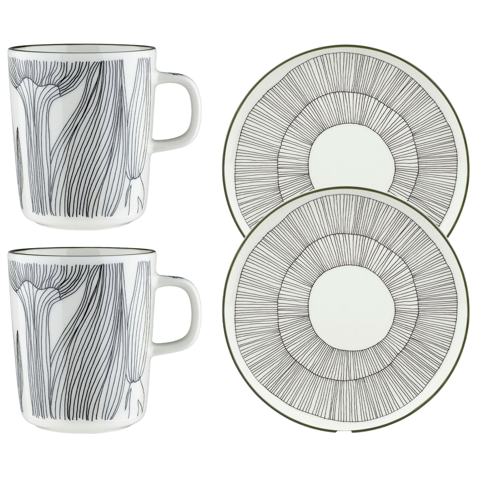 Marimekko Marimekko Kukat Puhkeavat morgenmadssæt, hvid/grøn/sort – vinkelbillede (Morgenmadssæt)