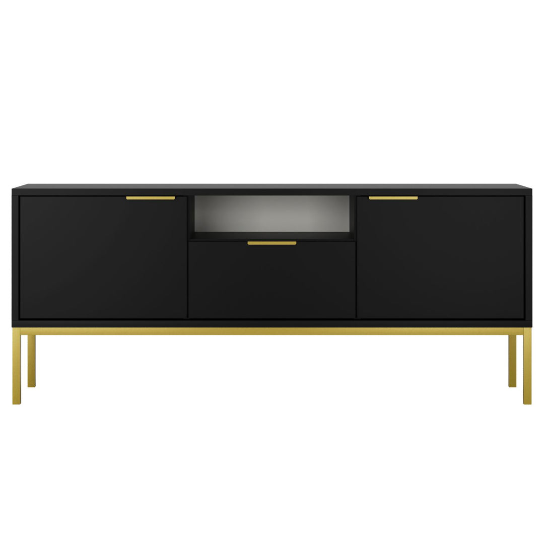 KOCOT Austin TV-bord 135 m. 2 låger 1 hylde 1 skuffe sort laminat og guld stål 135x33