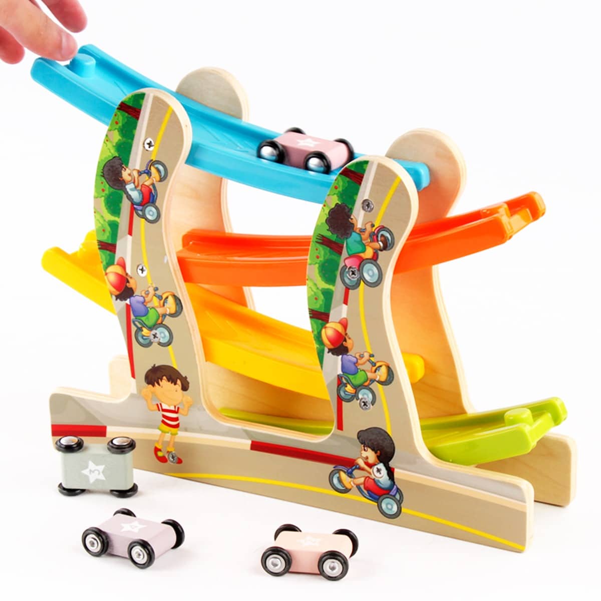 Produktbillede af Køb Bilbane inkl. biler i træ/plastik på tilbud