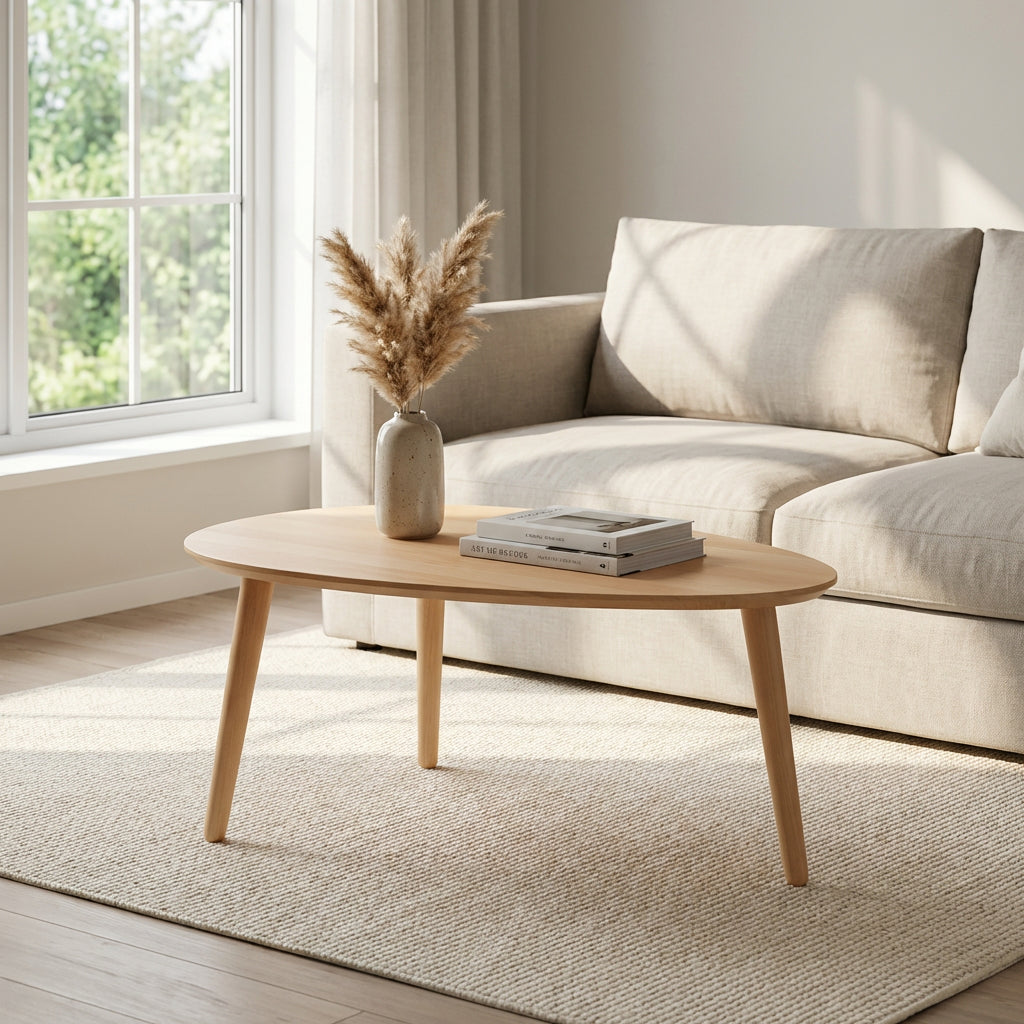 CT 10 Sofabord i massiv bøg med dråbeform og størrelse 89 x 66 cm Højde 50 cm Sæbebehandlet