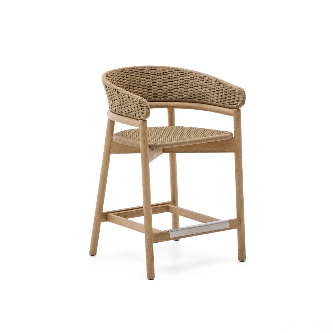 KAVE HOME Arinella udendørs barstol m. ryglæn armlæn natur akacietræ/beige tovsnor 65cm