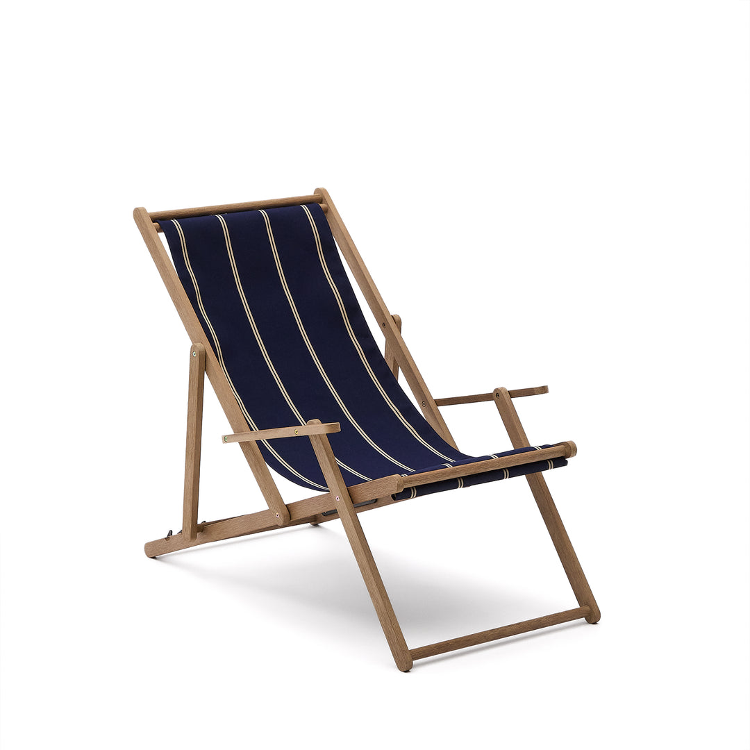 KAVE HOME Vilara udendørs liggestol foldbar blå og beige stribet stof og natur akacietræ