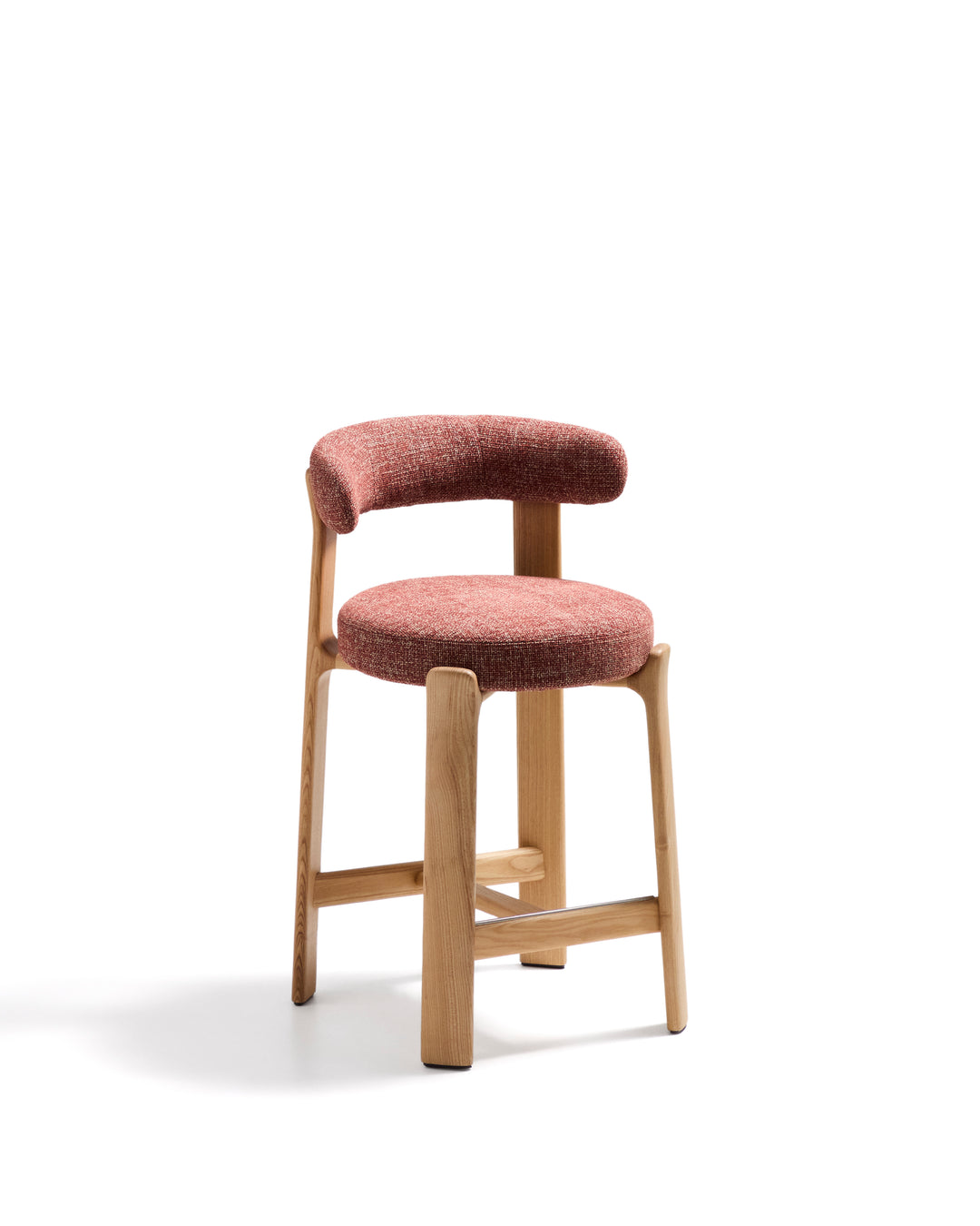 KAVE HOME Granit barstol m. ryglæn og fodstøtte terracotta chenille og natur asketræ 65