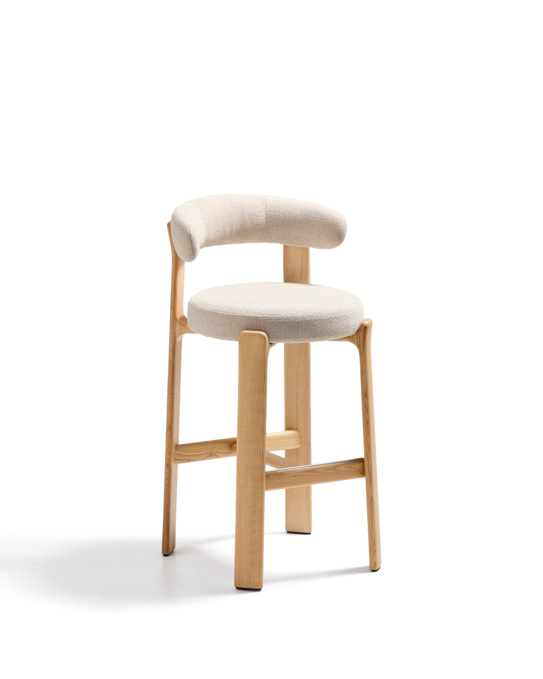 KAVE HOME Granit barstol m. ryglæn og fodstøtte -beige chenille og natur asketræ 75