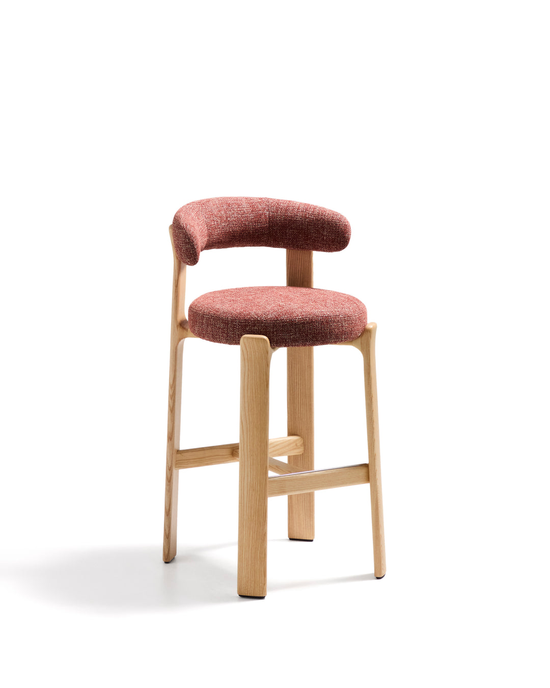 KAVE HOME Granit barstol m. ryglæn og fodstøtte terracotta chenille og natur asketræ 75