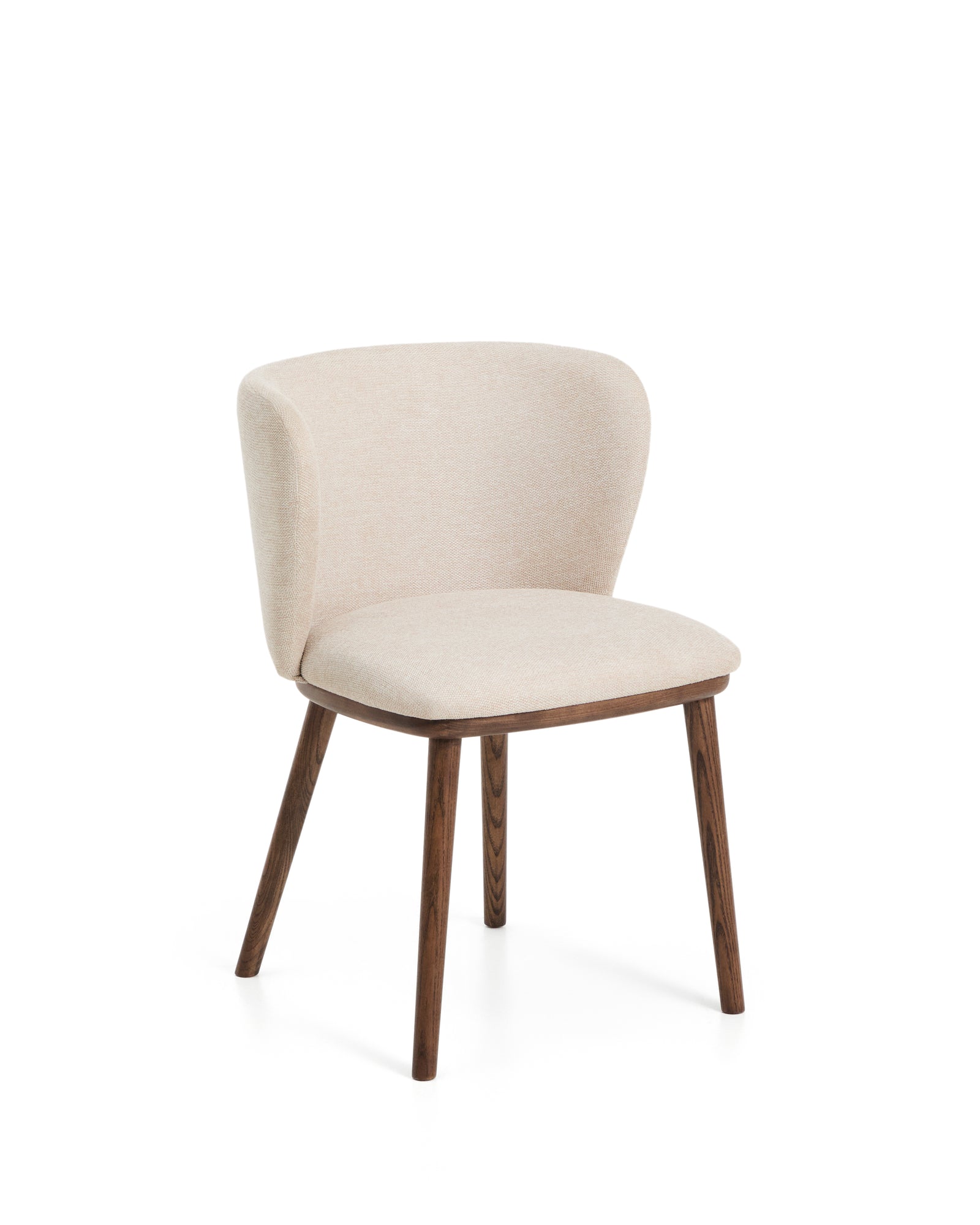 Produktbillede af KAVE HOME Ciselia spisebordsstol beige chenille stof og valnøddefarvet asketræ i premium kvalitet