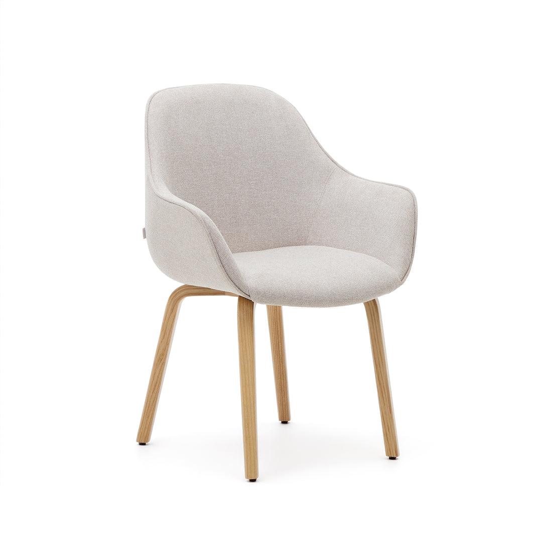 KAVE HOME Aleli spisebordsstol m. armlæn beige chenille og natur asketræ