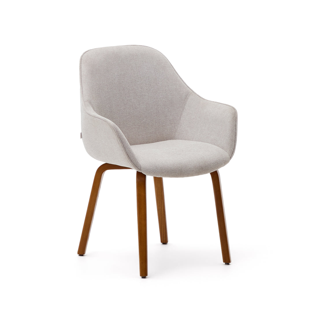 KAVE HOME Aleli spisebordsstol m. armlæn beige chenille og valnøddefinish asketræ