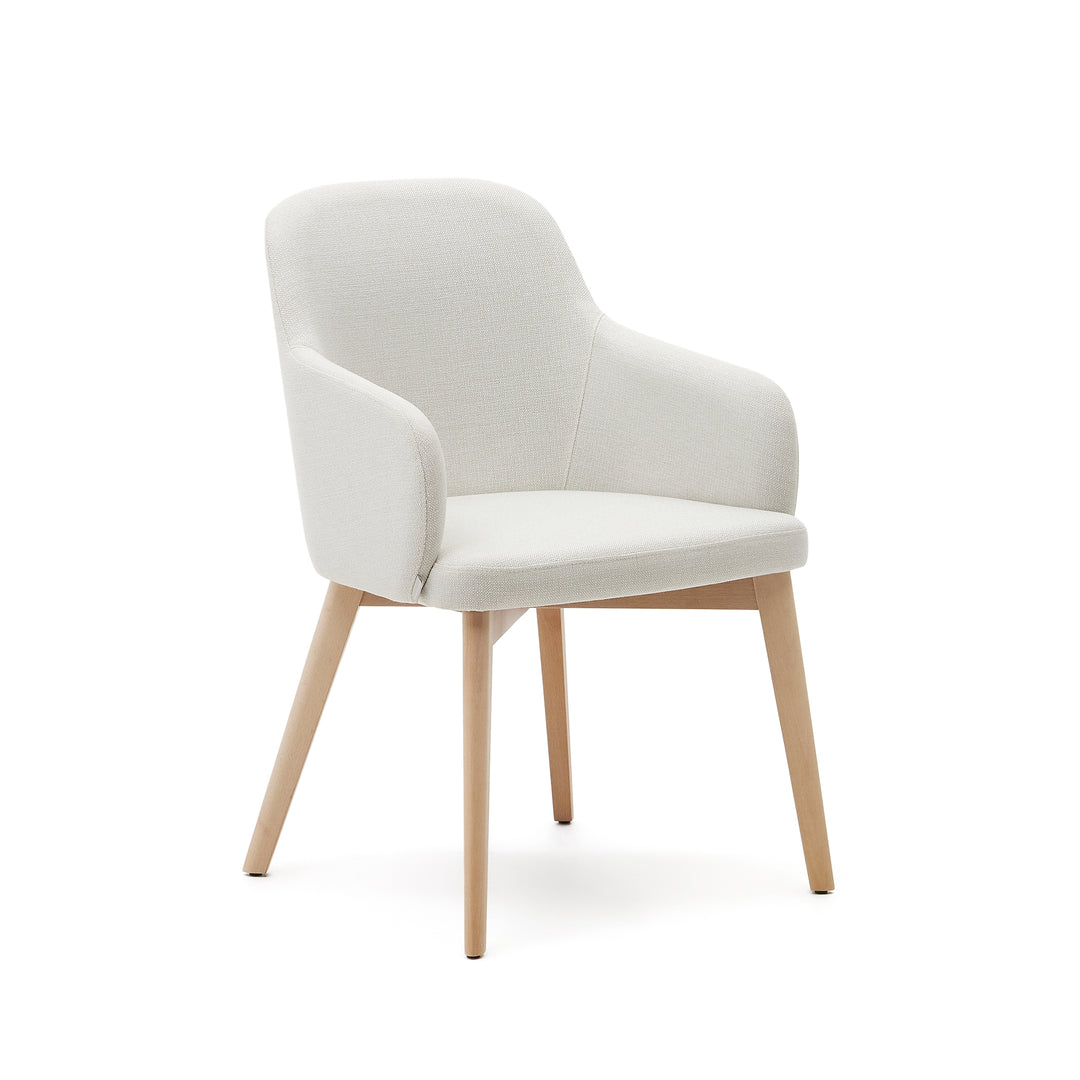 KAVE HOME Nelida spisebordsstol m. armlæn beige chenille og natur bøgetræ
