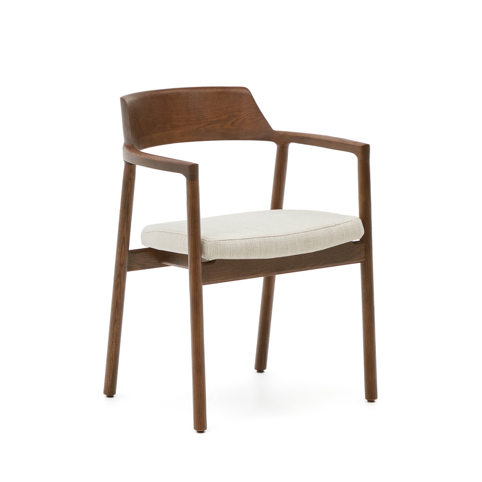Produktbillede af KAVE HOME Alocs spisebordsstol m. armlæn aftageligt betræk beige chenille valnøddefinish egetræ i premium kvalitet