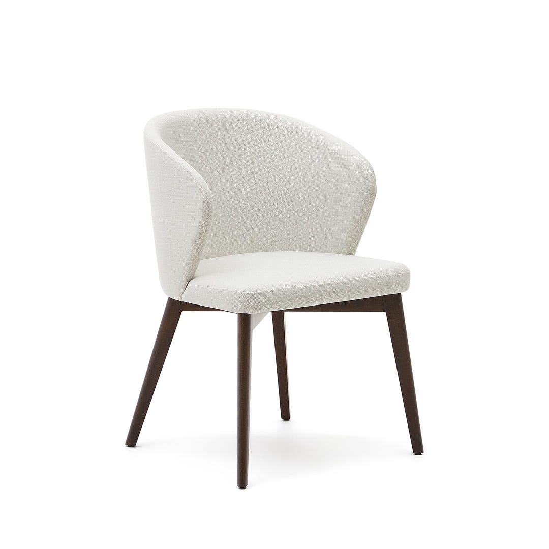 KAVE HOME Darice spisebordsstol m. armlæn beige chenille stof og valnøddefinish bøgetræ