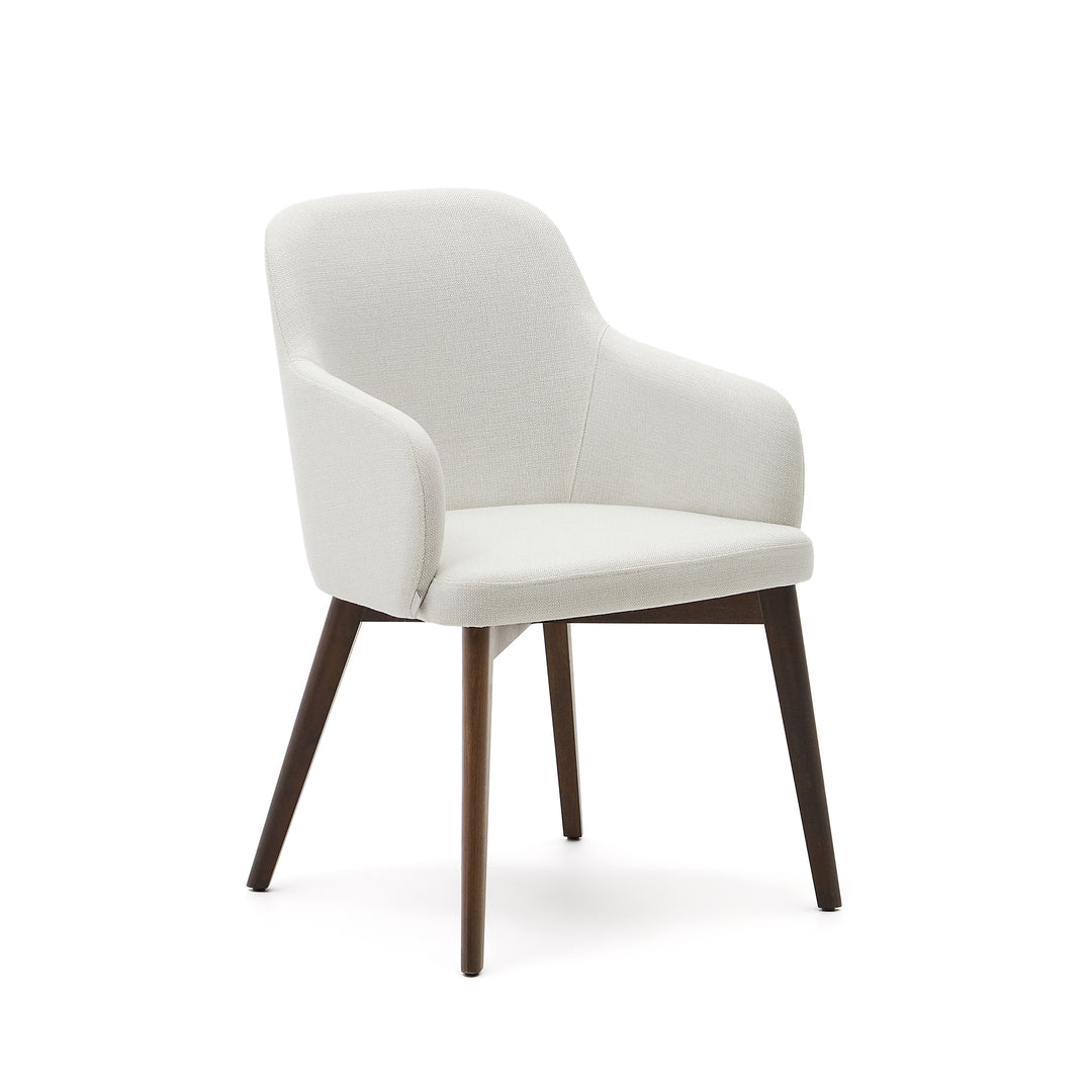 KAVE HOME Nelida spisebordsstol m. armlæn beige chenille og valnøddefinish bøgetræ