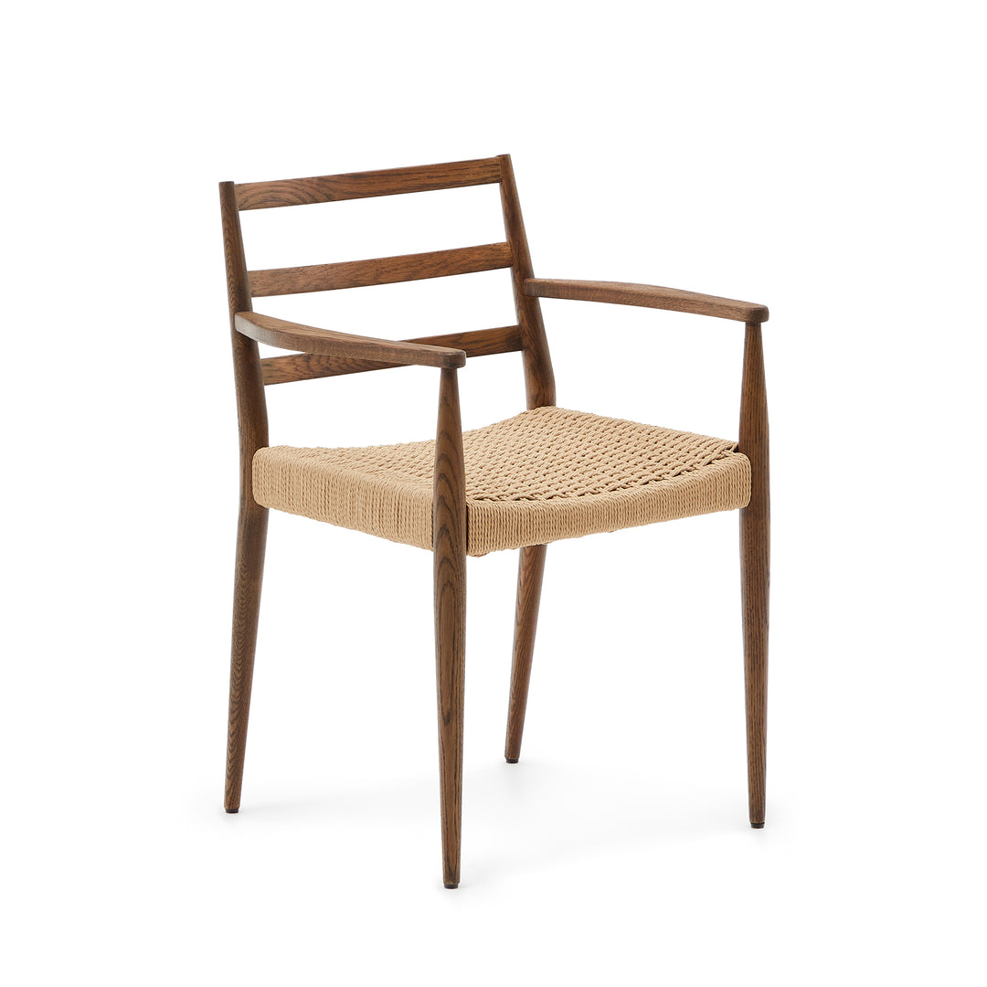 KAVE HOME Analy spisebordsstol m. armlæn reb og valnøddefinish egetræ