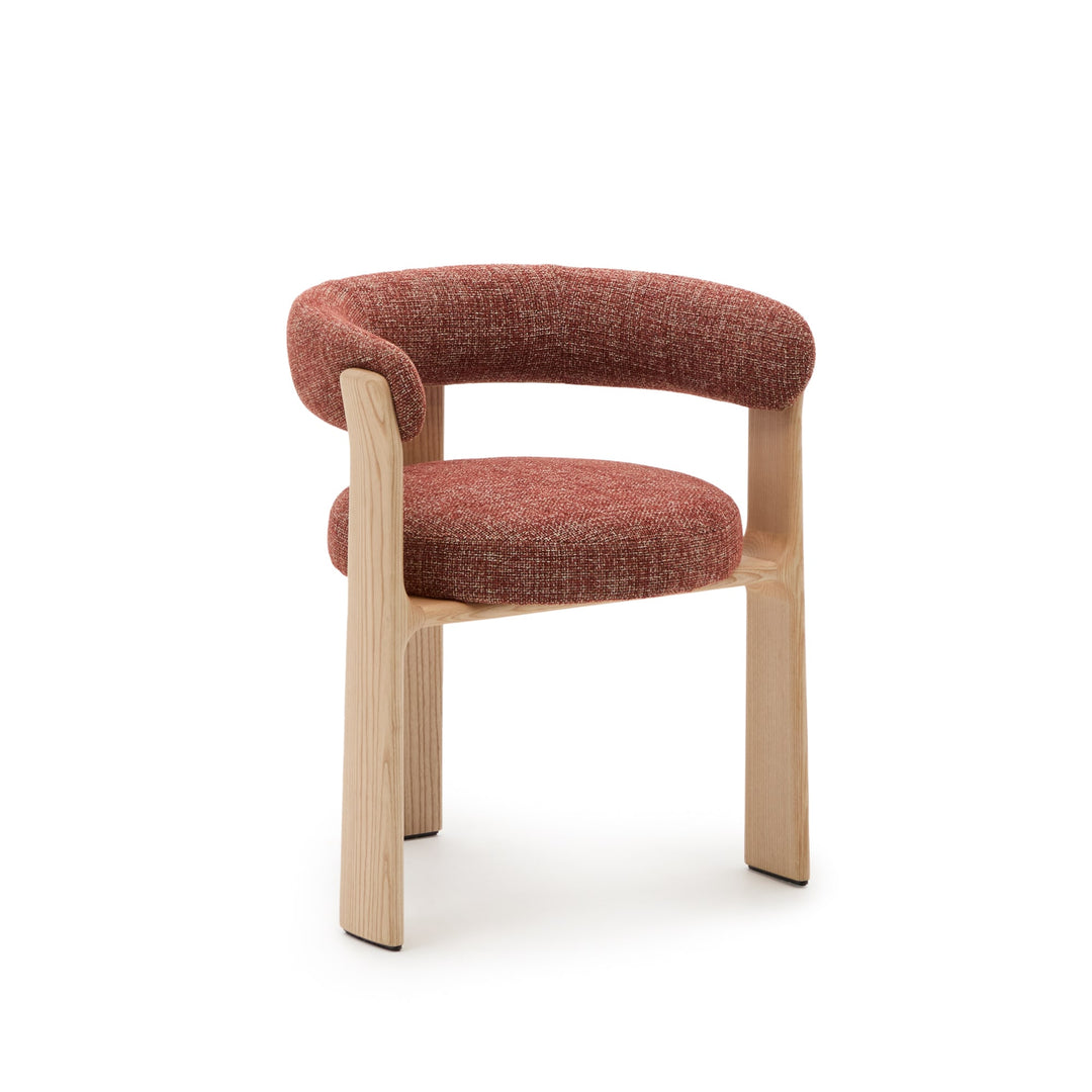 KAVE HOME Granite 3-benet spisebordsstol m. armlæn terracotta chenille og natur asketræ