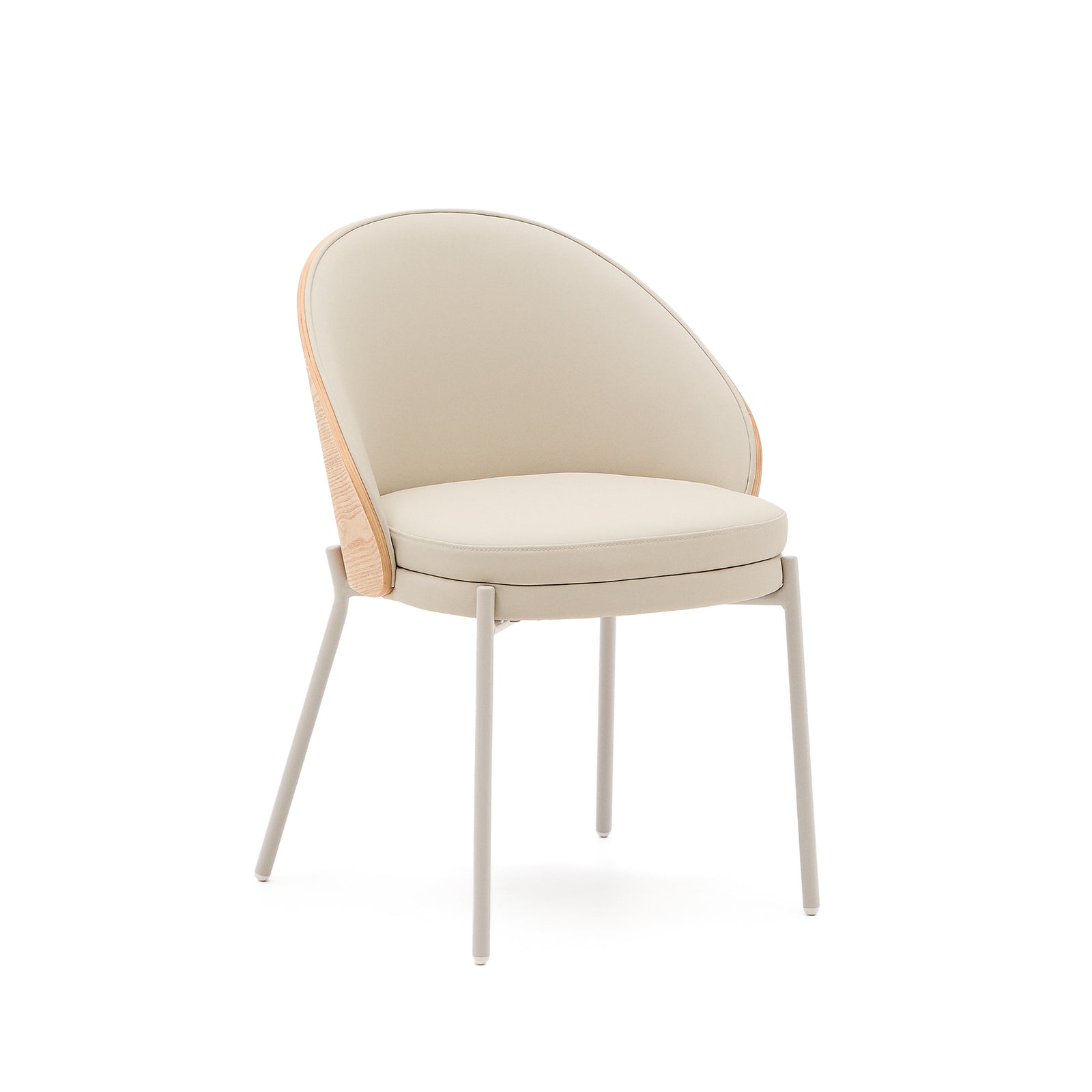 Produktbillede af KAVE HOME Eamy spisebordsstol beige kunstlæder natur askefinér og beige metal i premium kvalitet