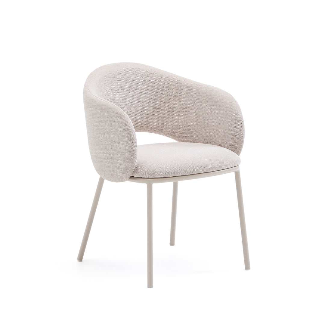 KAVE HOME Maina spisebordsstol m. armlæn beige chenille og beige stål
