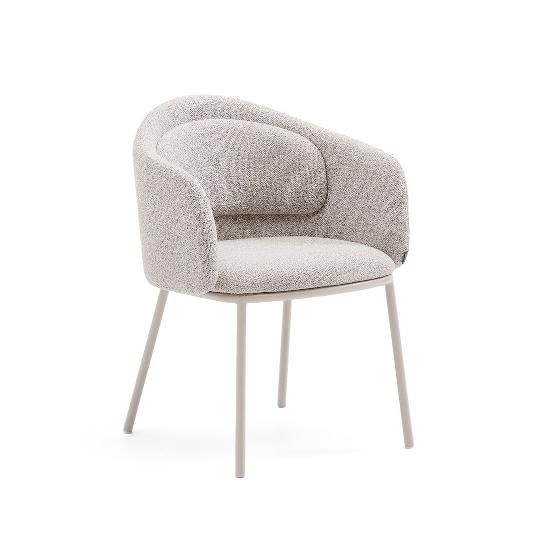 KAVE HOME Minda spisebordsstol m. armlæn tyk beige chenille og beige stål
