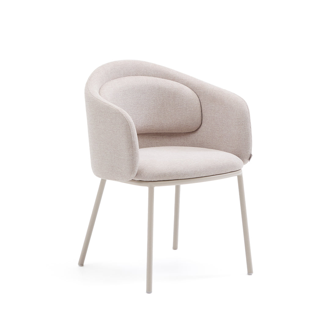 KAVE HOME Minda spisebordsstol m. armlæn beige chenille stof og beige stål