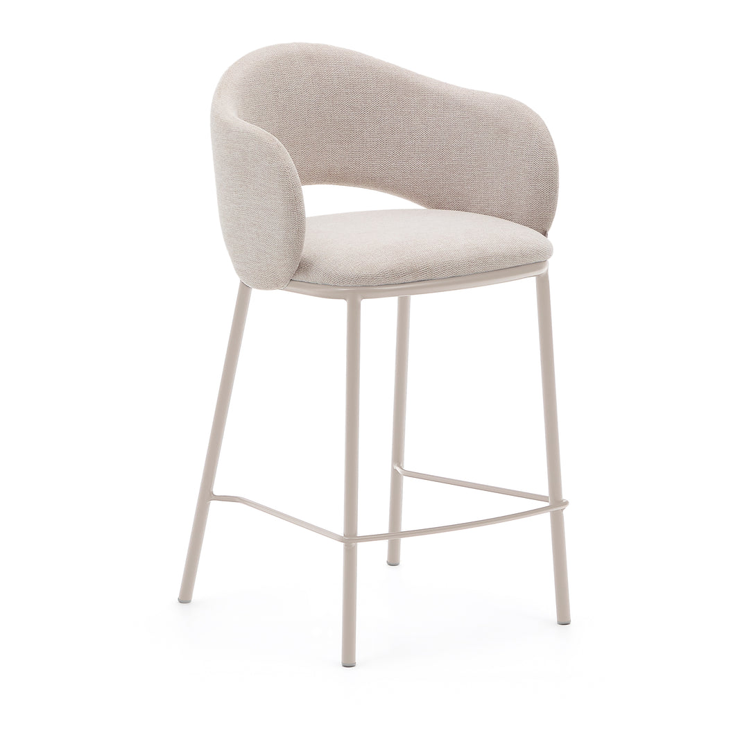 KAVE HOME Maina barstol m. ryglæn armlæn fodstøtte beige chenille og beige stål 65cm