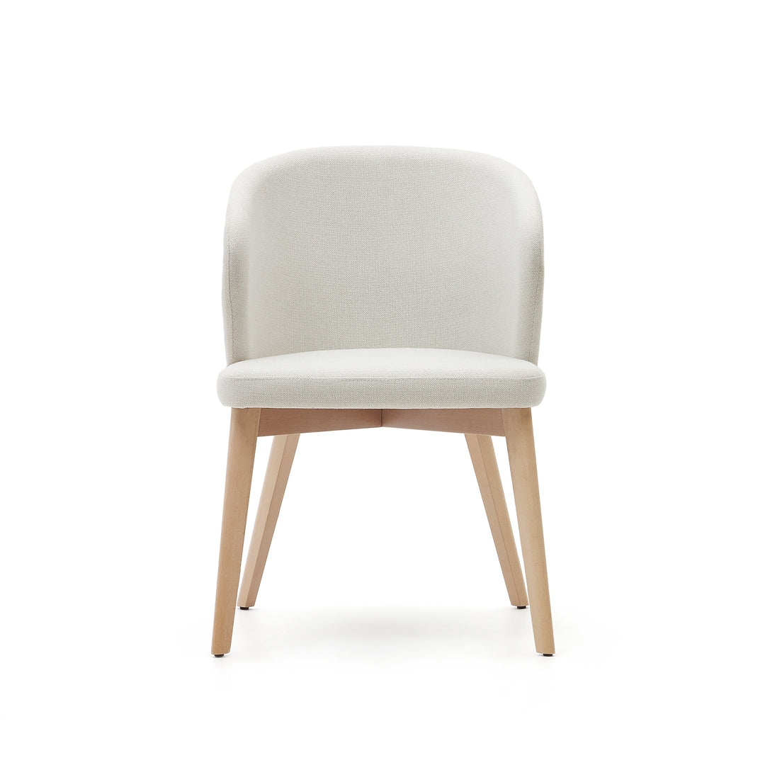 KAVE HOME Darice spisebordsstol m. armlæn beige chenille stof og natur bøgetræ