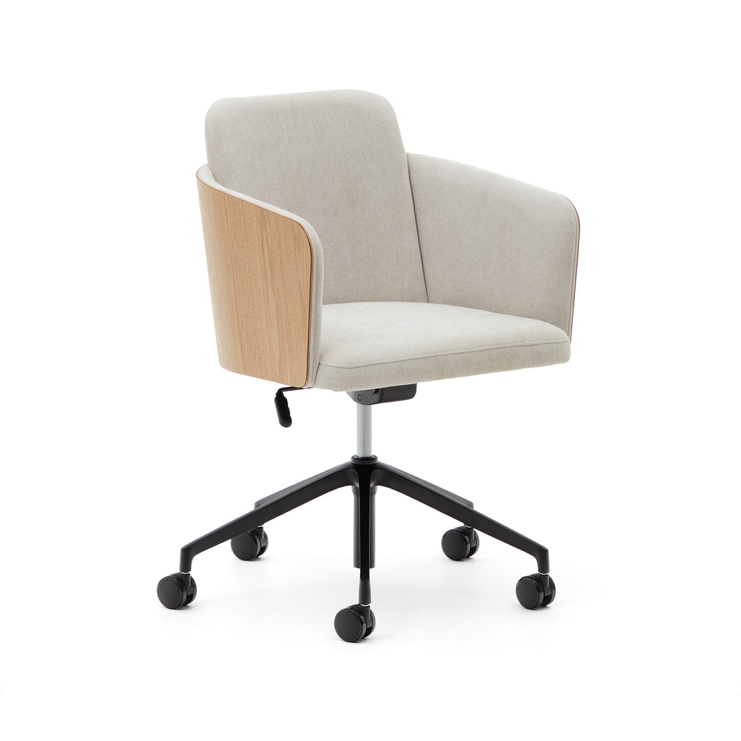 KAVE HOME Madai skrivebordsstol m. armlæn natur askefinér beige chenille stof og sort aluminium