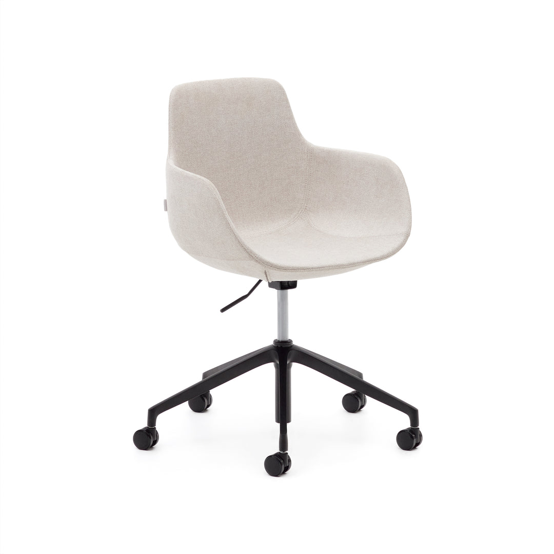 KAVE HOME Tissiana skrivebordsstol m. armlæn hjul justerbar højde beige stof og aluminium