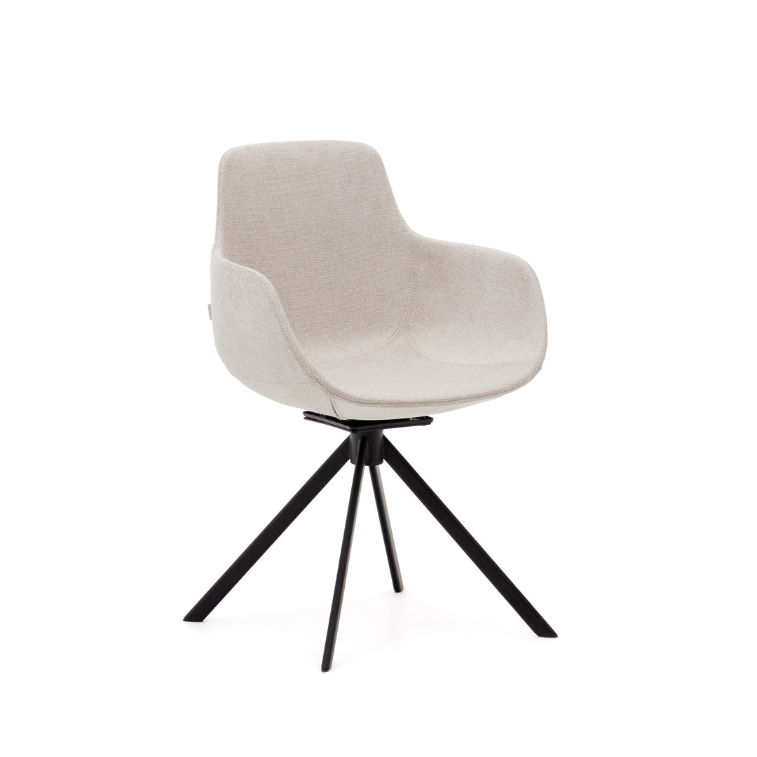 KAVE HOME Tissiana selvcentrerende drejestol m. armlæn beige chenille og matsort aluminium