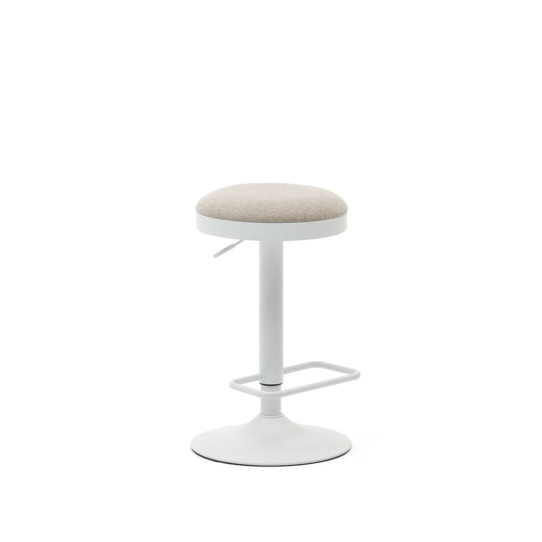 KAVE HOME Zaib barstol m. fodstøtte højdejusterbar beige chenille og mat hvid stål H:58-80cm