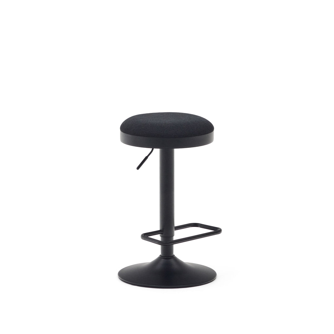 KAVE HOME Zaib barstol m. fodstøtte højdejusterbar sort chenille og mat sort stål H:58-80cm