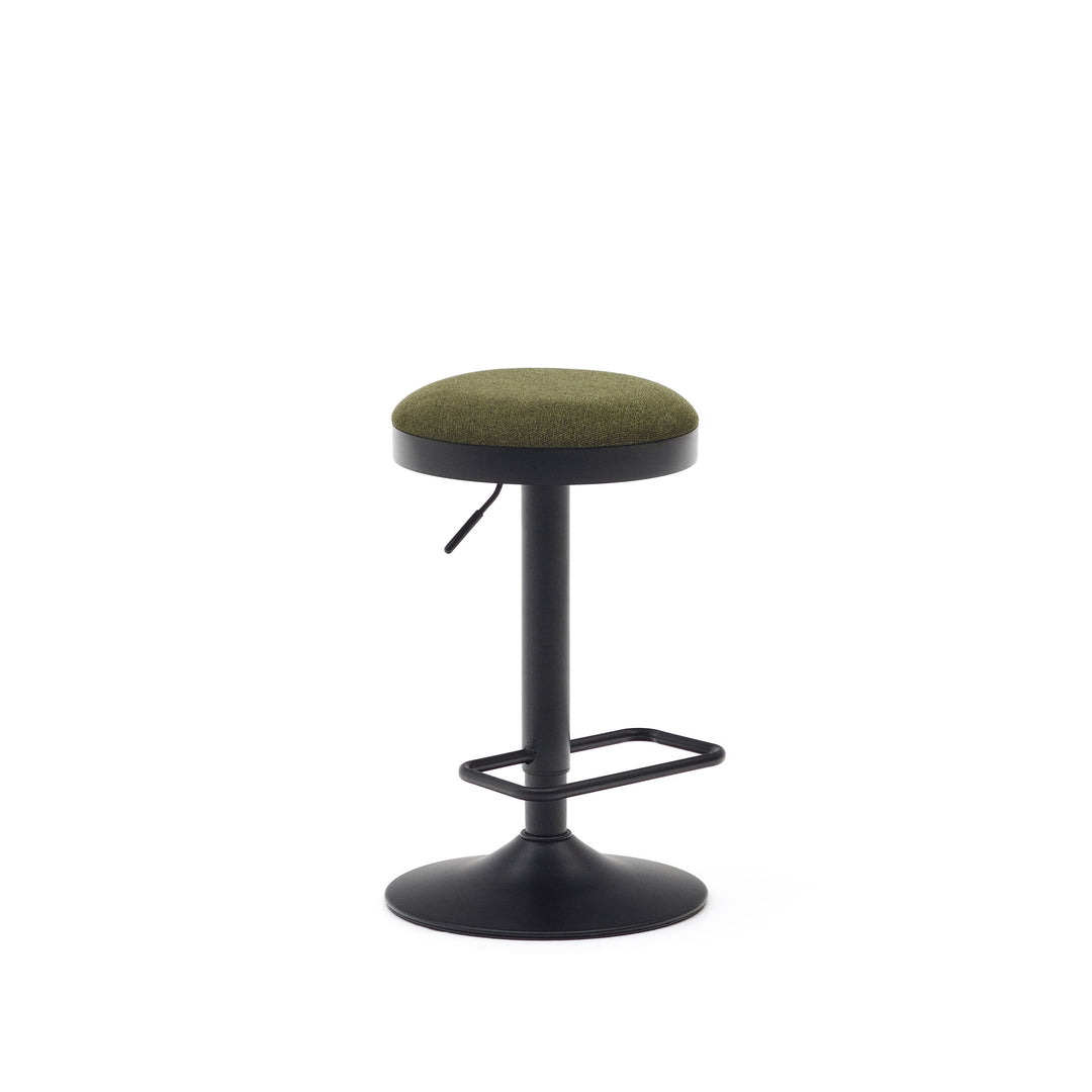 KAVE HOME Zaib barstol m. fodstøtte højdejusterbar mørkegrøn chenille og mat sort stål H:58-80cm