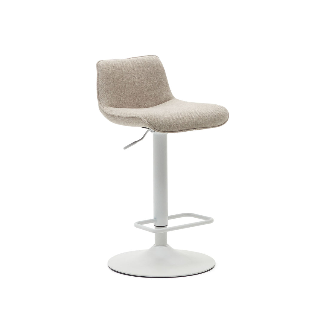 KAVE HOME Zenda barstol m. ryglæn og fodstøtte beige chenille og mat hvid stål H:81-102