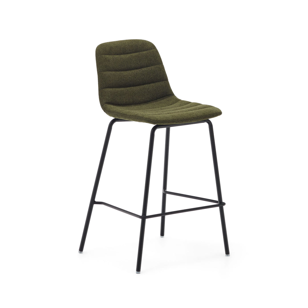 KAVE HOME Zunilda barstol m. ryglæn og fodstøtte mørkegrøn chenille og mat sort stål H:65cm
