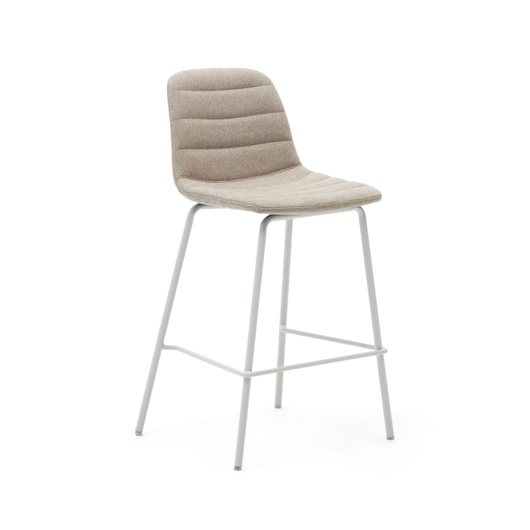 KAVE HOME Zunilda barstol m. ryglæn og fodstøtte beige chenille og mat hvid stål H:65cm