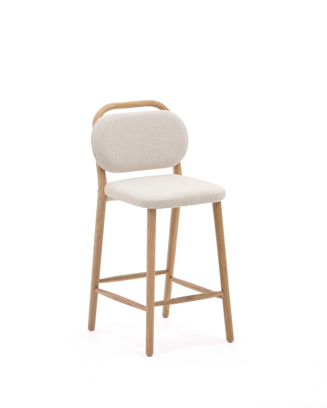 KAVE HOME Helda barstil m. ryglæn og fodstøtte beige chenille og natur egetræ 65cm