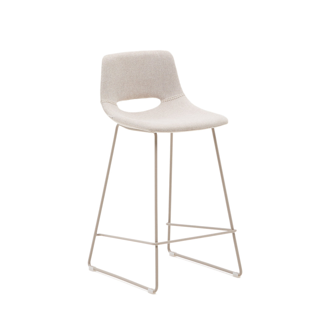 KAVE HOME Zahara barstol m. ryglæn og fodstøtte beige stof og beige stål H:65cm