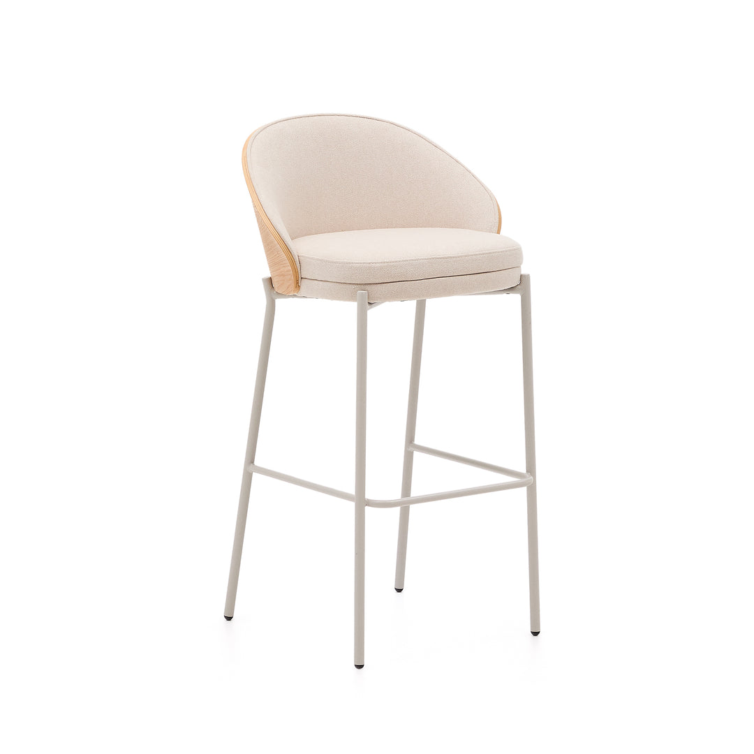 KAVE HOME Eamy barstol m. ryglæn og fodstøtte beige chenille natur askefinér beige metal H:77