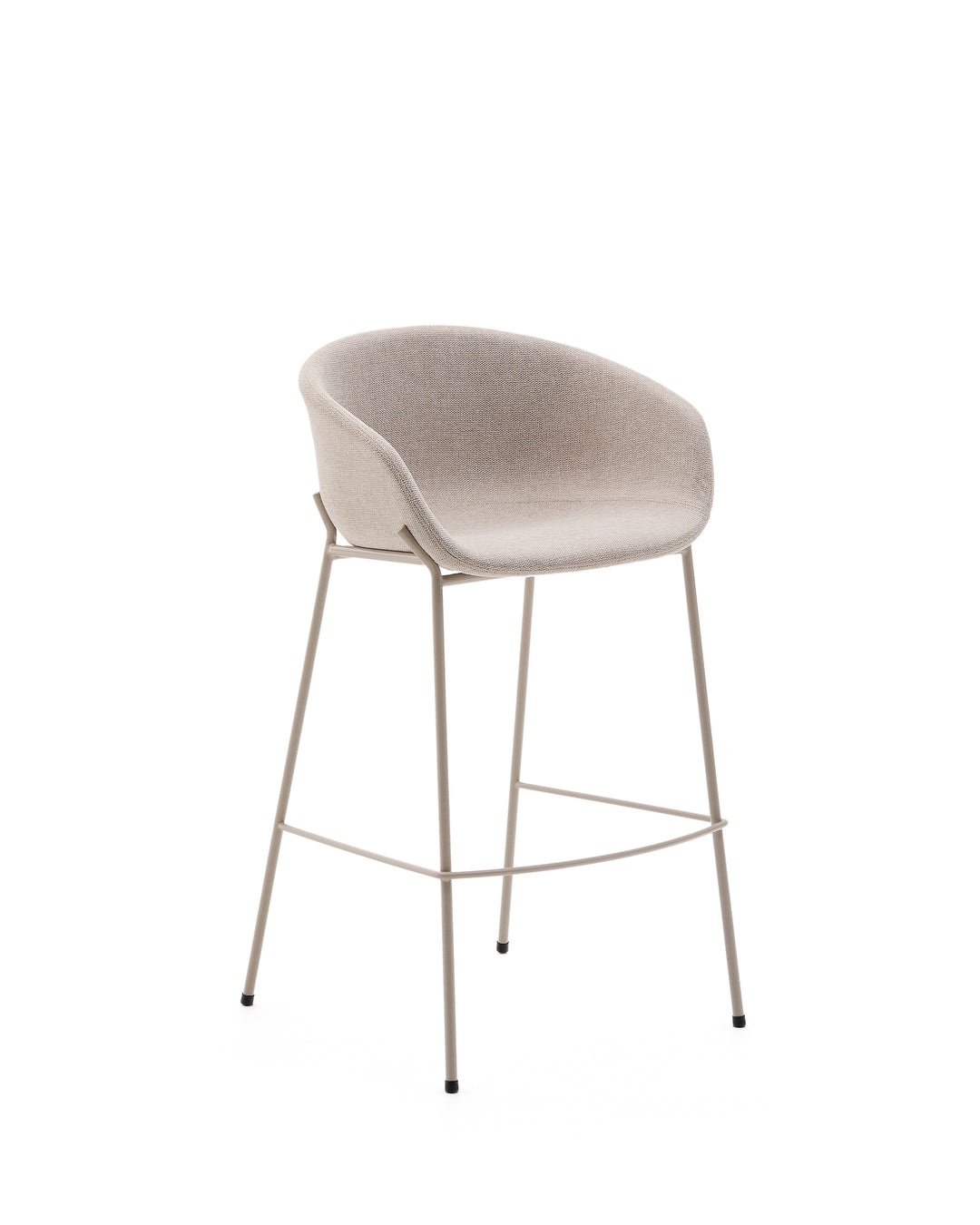 KAVE HOME Yvette barstol m. ryglæn armlæn og fodstøtte beige chenille og beige stål H:75cm
