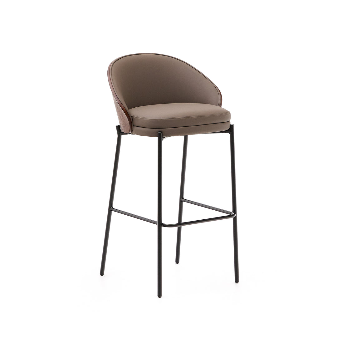 KAVE HOME Eamy barstol m. ryglæn og fodstøtte brun kunstlæder brun askefinér sort metal 75cm
