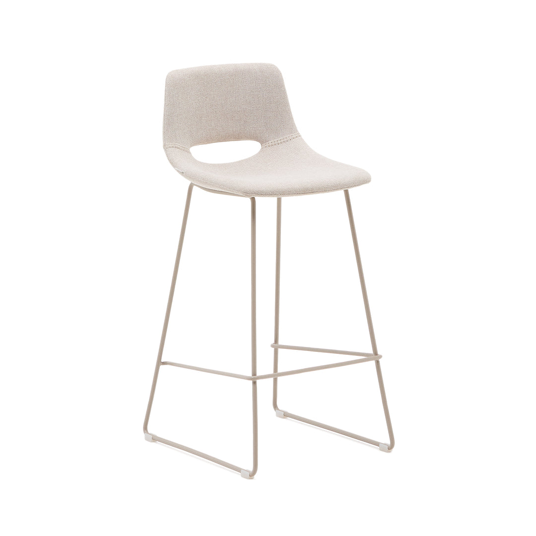 KAVE HOME Zahara barstol m. ryglæn og fodstøtte beige stof og beige stål H:75cm
