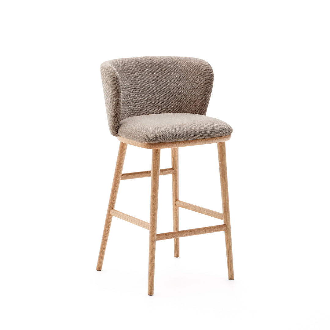 KAVE HOME Ciselia barstol m. ryglæn og fodstøtte brun chenille og natur asketræ H:65cm