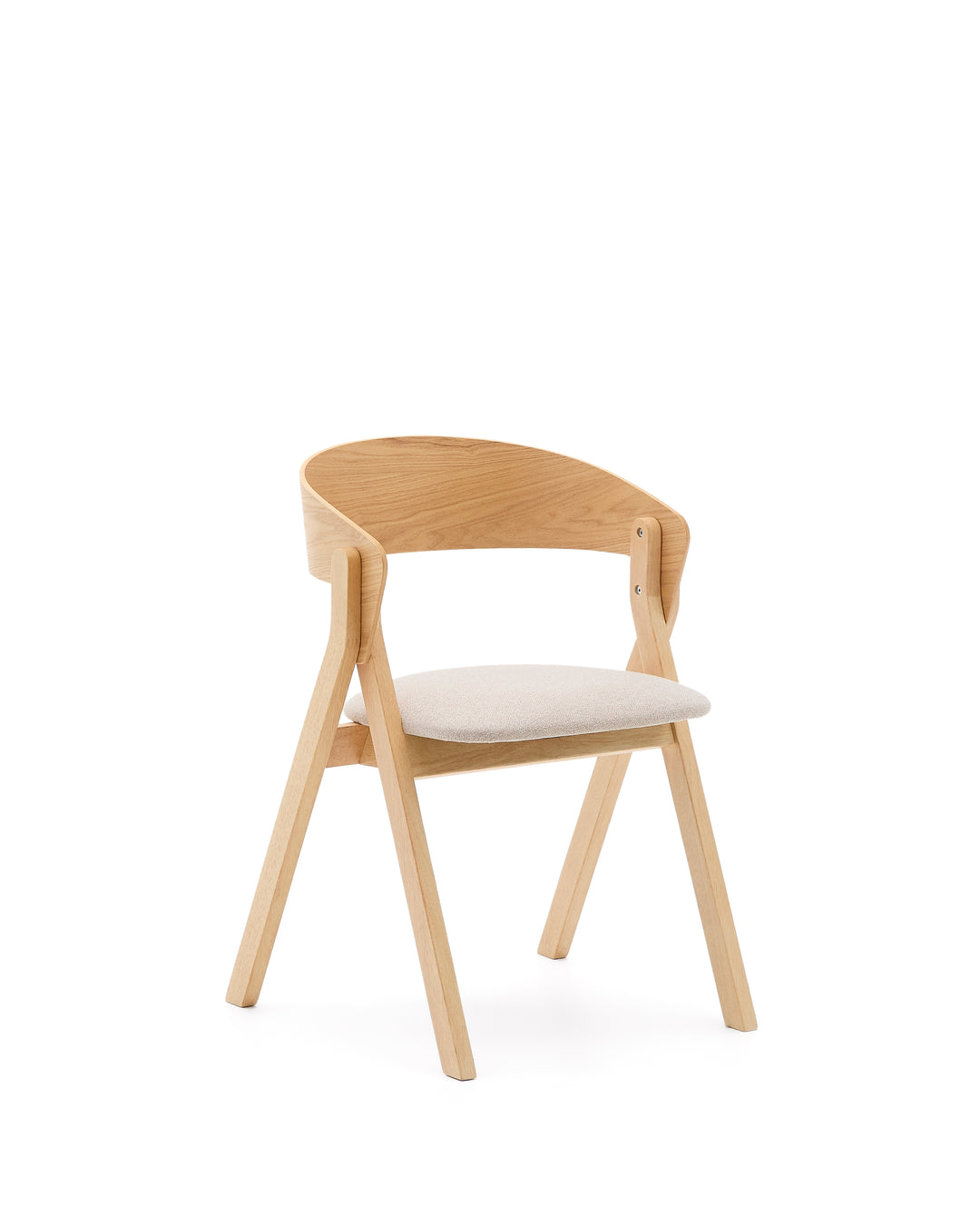 KAVE HOME Godia spisebordsstol m. armlæn beige chenille stof og natur askefinér
