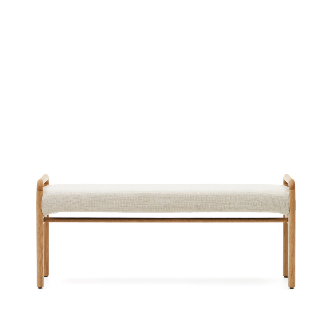 KAVE HOME Macaret bænk m. aftageligt betræk beige chenille og natur egetræ 120x38
