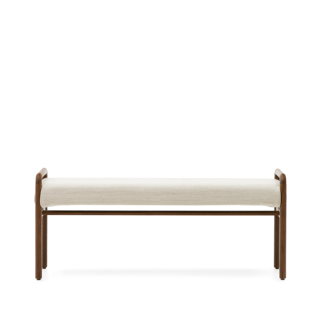 Produktbillede af KAVE HOME Macaret bænk m. aftageligt betræk beige chenille og egetræ med valnøddefinish 120x38 i premium kvalitet