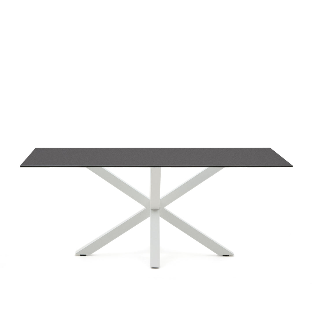 KAVE HOME Argo spisebord rektangulær matteret sort glas og hvid stål 200x100