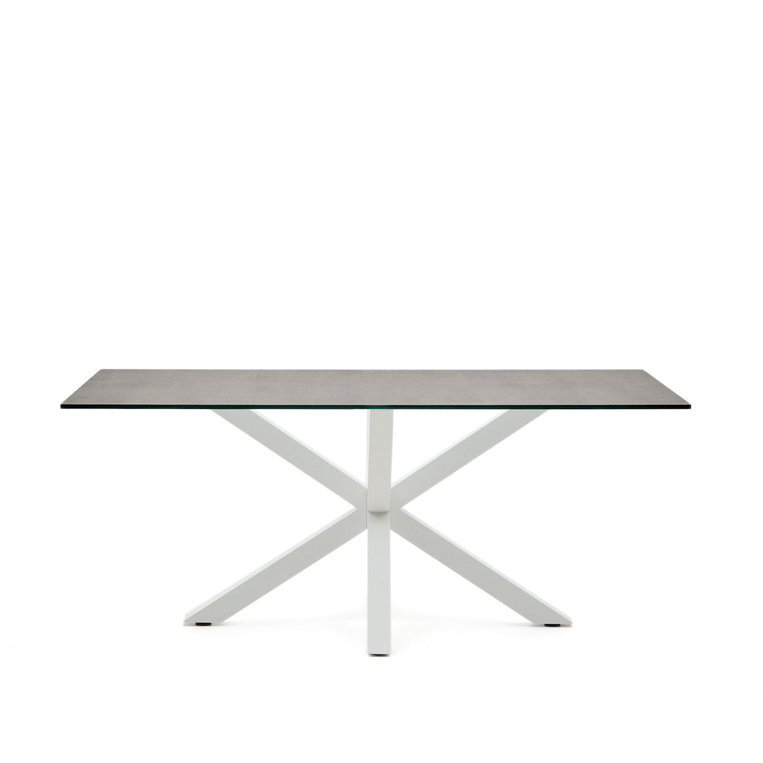 KAVE HOME Argo spisebord rektangulær jern mos porcelæn og hvid stål 180x100
